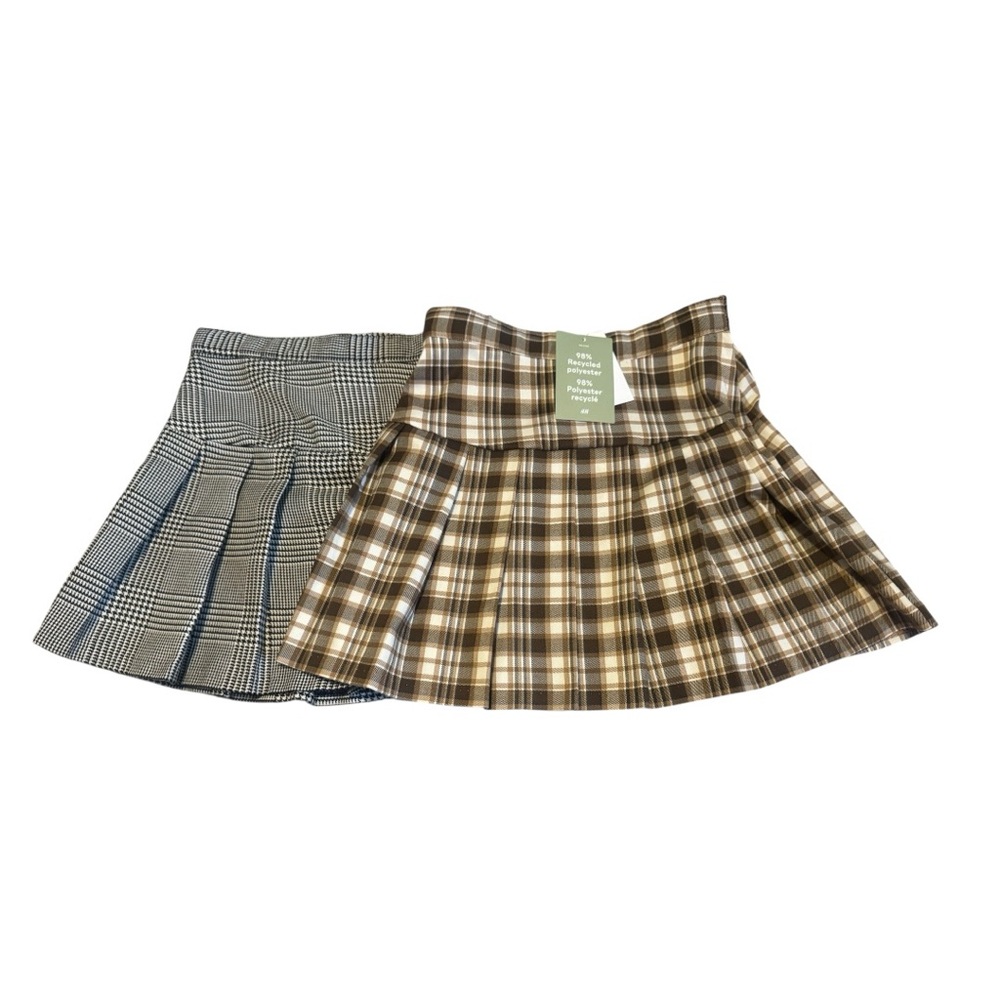 H&M Girls Pleated Twill Skirts Set of 2 Size 9 - 10 Years Plaid Houndstooth
